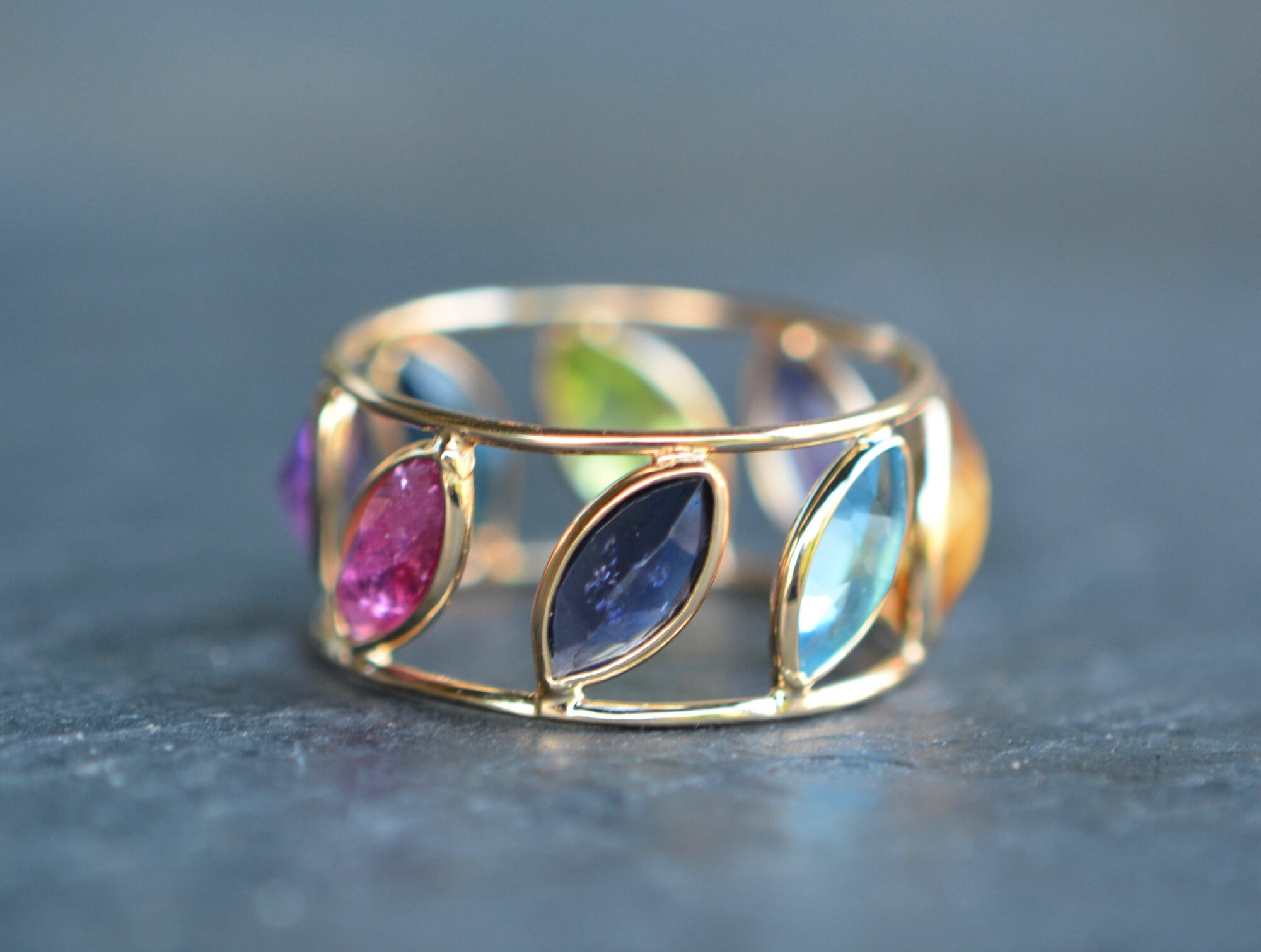 Multigemstone Ring 18k Gold Rainbow Gemstone Ring Eternity | Etsy