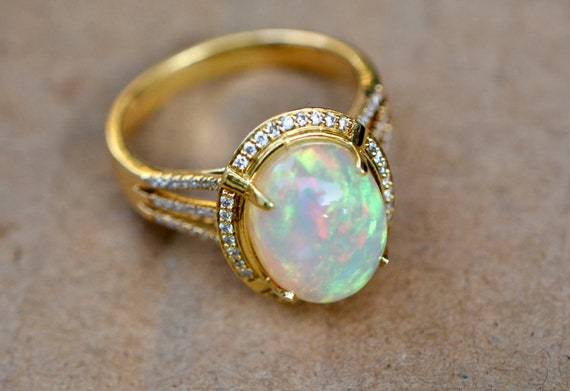 Ethiopian Opal & Diamond Statement Ring 14k Gold … - image 3