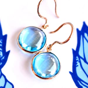 Blue Topaz Earrings 18k Solid Gold, Blue Gemstone Dangle Earring, Everyday Earrings for Women, Gift Girlfriend, Summer Jewelry for Her