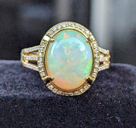 Ethiopian Opal & Diamond Statement Ring 14k Gold … - image 10