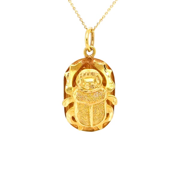 Scarab Necklace 18k Gold, Vintage Egyptian Beetle… - image 9