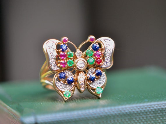 Multigemstone Butterfly Statement Ring 14k Gold, … - image 10