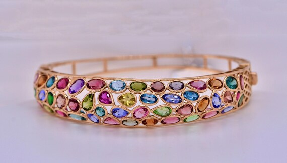 Multigemstone Statement Bracelet Solid 18k Gold :… - image 9