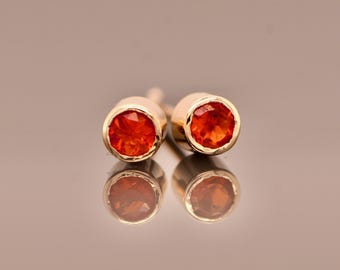 Dainty Fire Opal Stud Earrings 14kt Gold, Orange Gemstone Earring, October Birthstone Studs, Minimalist Everyday Earring, Birthday Gift Her