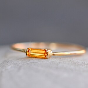 Art Deco Ring Yellow Gold White Gold SOLID 14k Citrine Baguette Ring Rose Gold November Birthstone Gold Citrine Baguette Ring
