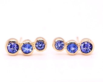 Tanzanite Ear Climbers 14kt Gold, December Birthstone Jewelry, Round Purple Gemstone Stud Earrings, Girlfriend Gift, Birthday Gift for Wife