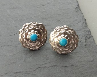 Turquoise Sterling Silver Stud Earrings, Gemstone Earrings, Silver Earrings, Vintage Jewelry, Sleeping Beauty Turquoise, Gift for girlfriend