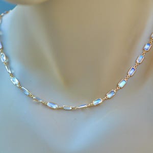 Blue Moonstone Rectangular Cabochon Necklace Solid 18kt Gold, Moonstone Layering Necklace, June Birthstone Jewlery, Gift for Wife