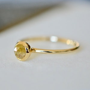 Yellow Diamond Rosecut Band 14k Gold Engagement Ring, Bezel Set Simple Solitaire Diamond Ring, Promise Ring, Everyday Stacking Ring Her