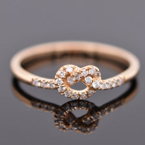 Love Knot Natural Diamond Ring 14kt Gold, Dainty Gold Knot Ring, April Birthstone Ring, Promise or Engagement Ring, Everyday Stacking Ring