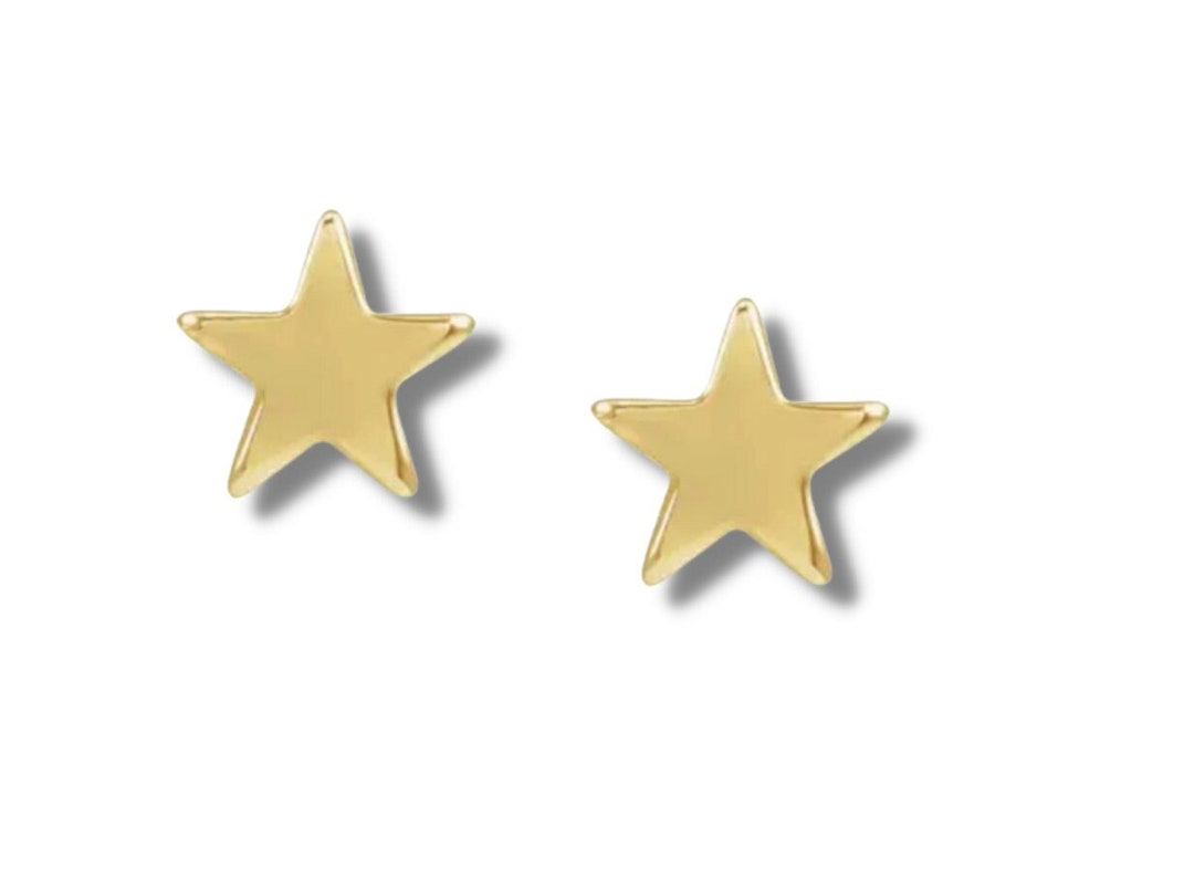 14k Gold Star Stud Earrings, Solid Gold Post Earrings, Minimalist Studs
