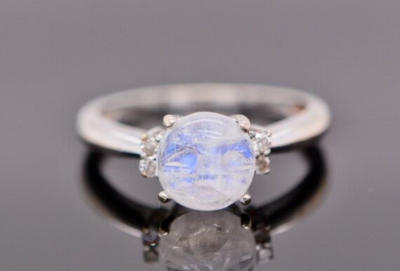 Blue Moonstone Face & Diamond Ring 10k White Gold… - image 2