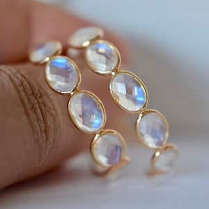 Blue Moonstone Hoop Earrings, 18kt Gold Rainbow Moonstone Earrings, June Birthstone, Oval Moonstone Earring, Gift for Mom Girlfriend or Wife
