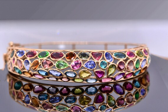 Multigemstone Statement Bracelet Solid 18k Gold :… - image 6