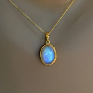 AAA Oval Blue Moonstone Boho Pendant 18k Gold, Moonstone Necklace for Women, June Birthstone Jewelry, 13th Wedding Anniversary Gift