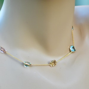 Aquamarine Prasiolite Rose Quartz Citrine Amethyst Spinel Statement Layering Necklace for Women, Multigemstone Birthstone Necklace 18k Gold
