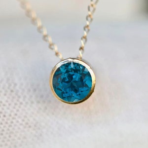 London Blue Topaz Solitaire Necklace 14k Gold, November Birthstone Pendant, Minimalist Blue Gemstone Necklace, Gift Her, Everyday Necklace