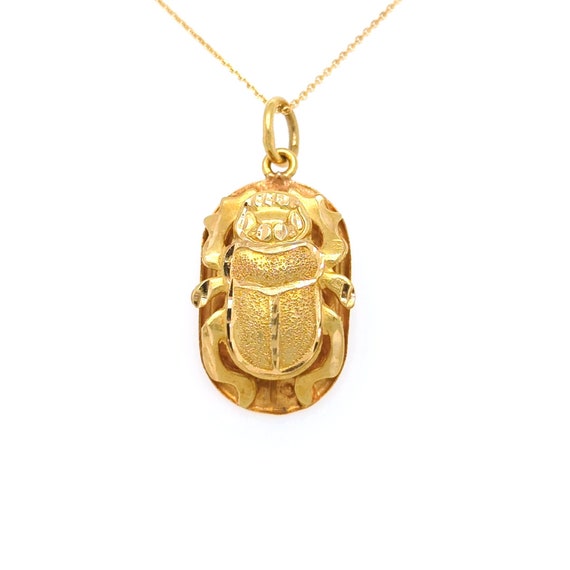 Scarab Necklace 18k Gold, Vintage Egyptian Beetle… - image 2