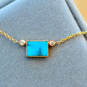 Minimalist Turquoise & Diamond 14k Gold Pendant Necklace, December Birthstone Dainty Pendant, Layering Necklace for Women, Something Blue