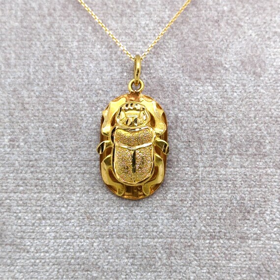 Scarab Necklace 18k Gold, Vintage Egyptian Beetle… - image 5