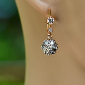 Antique Diamond Leverback Earrings 14k Rose Gold Earrings, Vintage Diamond 14k Gold Dangly Earrings, Earrings for Women, April Birthstone