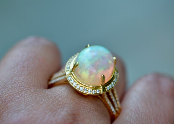 Ethiopian Opal & Diamond Statement Ring 14k Gold … - image 6