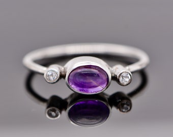 Amethyst & Cubic Zirconia Ring Sterling Silver, Purple Gemstone Stackable Everyday Ring, February Birthstone Ring, Gift Her, Girlfriend Gift