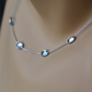 Aquamarine 18kt White Gold Necklace, March Birthstone Jewelry, Anniversary Gift Wife, Elegant Minimalist Necklace Women, Layering Necklace
