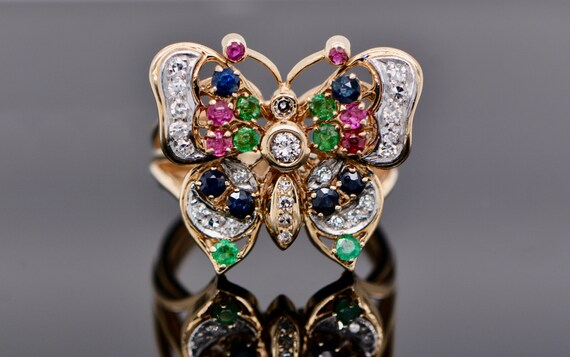 Multigemstone Butterfly Statement Ring 14k Gold, … - image 5