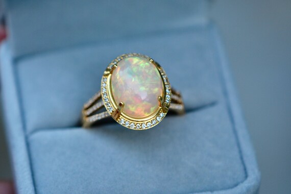 Ethiopian Opal & Diamond Statement Ring 14k Gold … - image 9