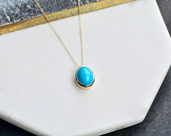 Turquoise Pendant Necklace 14k Gold, Sleeping Beauty Turquoise Jewelry, Blue Turquoise Necklace, Birthday Gift, December Birthstone Necklace