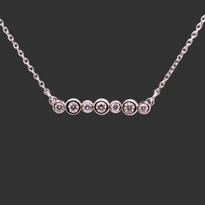 Natural Diamond Bar Necklace 14k White Gold, Bezel Set Diamond Layering Necklace for Women, Wedding Necklace,  Minimalist Necklace for Mom
