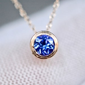 AAA Tanzanite Solitaire Necklace 14k Gold, December Birthstone Pendant, Minimalist Blue Gemstone Necklace, Gift for Women, Tanzanite Slide