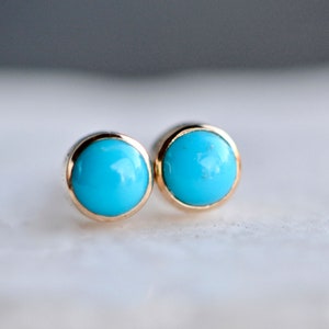 Genuine Sleeping Beauty Turquoise 14k Gold Earrings, Blue Gemstone Stud ...