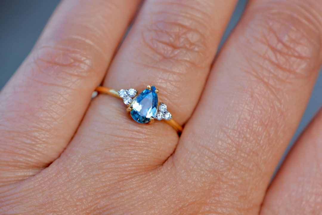 Blue Topaz Teardrop & Diamond Ring 14k Gold : December Birthstone ...