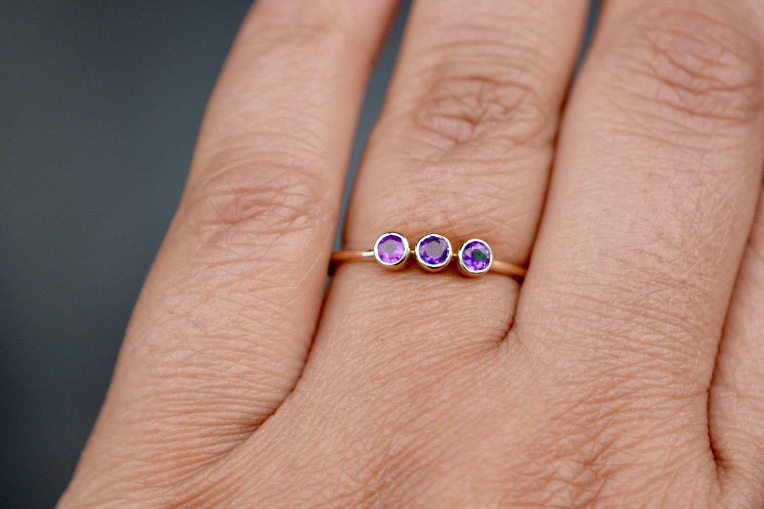 Amethyst Ring 14kt Gold, Minimalist Purple Gemstone Ring, February Birthstone Jewelry, Stackable Everyday Ring,