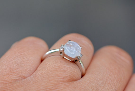 Blue Moonstone Face & Diamond Ring 10k White Gold… - image 5