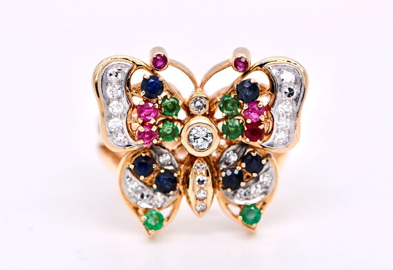 Multigemstone Butterfly Statement Ring 14k Gold, … - image 2