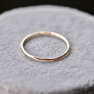 Solid 14k Gold Thin Hammered Wedding Band, Stacking Ring for Women, Simple 1mm Dainty Gold Ring, Minimalist Everyday Ring, Gift Girlfriend