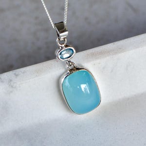 Aqua Chalcedony & Blue Topaz Necklace Sterling Silver, Blue Gemstone Necklace, Necklaces for Women, Mother&#39;s Day Gift, Summer Jewelry