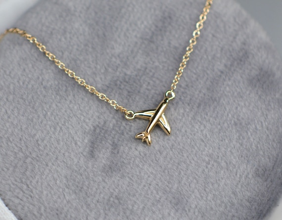 Airplane Necklace Gold Jewelry for Pilot Flight Attendant 