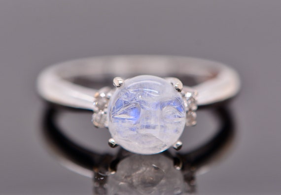 Blue Moonstone Face & Diamond Ring 10k White Gold… - image 6