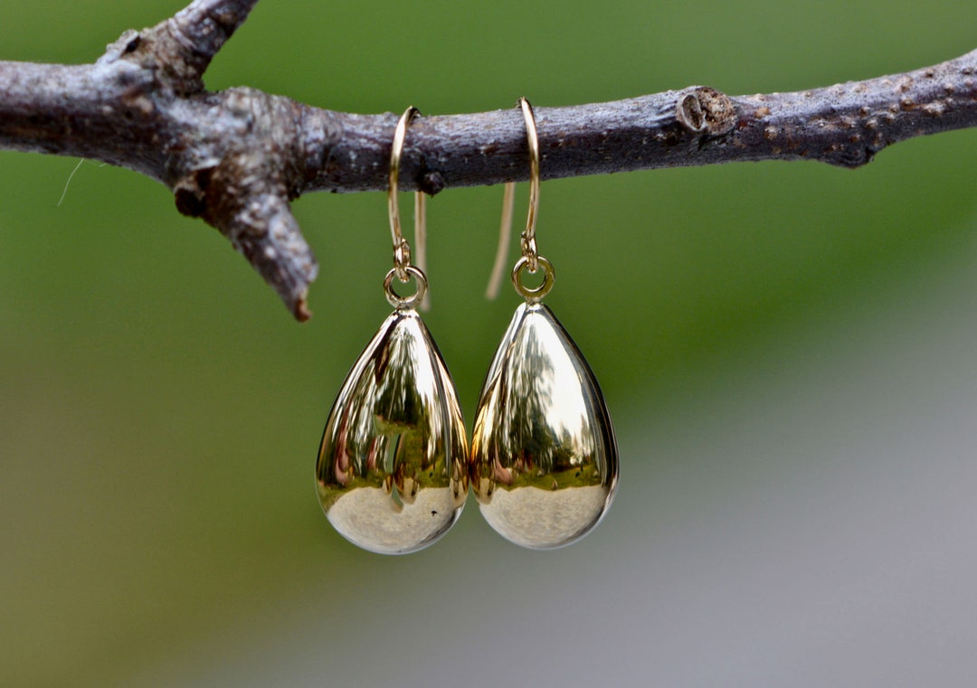 Teardrop Statement Earrings Solid 14k Gold, Holiday Gift for Wife