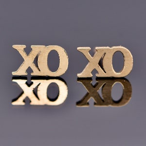 Aretes XO de oro macizo de 14 quilates, regalo de graduación para hija, aretes para mujer, regalo de aniversario para esposa, aretes con la frase "Abrazos y besos".