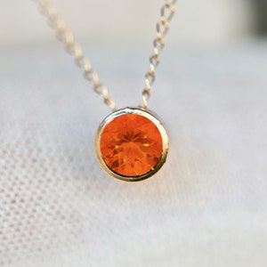 Fire Opal Solitaire Necklace 14k Gold, October Birthstone Pendant, Minimalist Orange Gemstone Necklace, Gift for Women, Opal Slide Necklace