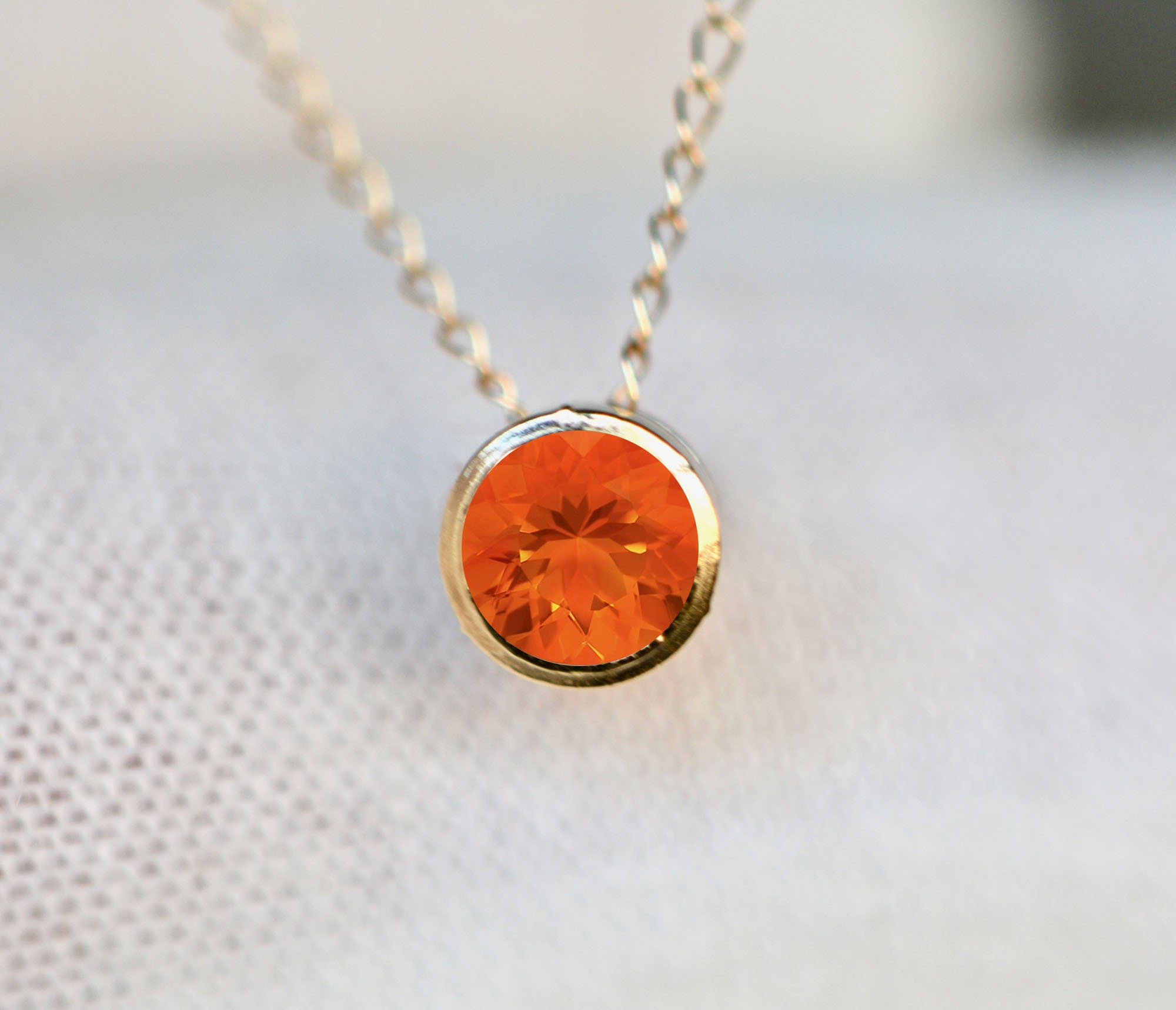 Fire Opal Solitaire Necklace 14k Gold, October Birthstone Pendant, Minimalist Orange Gemstone Necklace, Gift for Women, Opal Slide Necklace