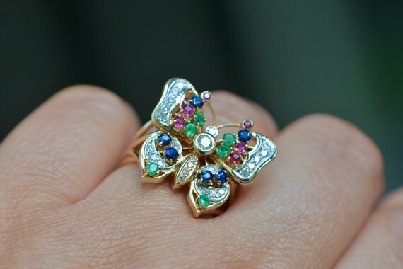 Multigemstone Butterfly Statement Ring 14k Gold, … - image 4