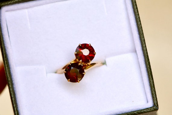 Red Garnet 14k Gold Ring, Toi et Moi Vintage Ring… - image 7