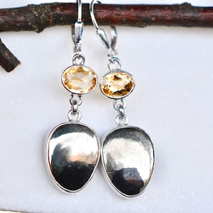 Brincos de ouro e citrino Apache, brincos pendentes de prata esterlina, pedra de nascimento de novembro, brinco de gota com pedra amarela, presenteie-a, presente de formatura