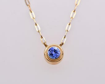 Tansanit Natürliche Runde Lünette Set Paperclip Layering Halskette für Frauen: Dezember Birthstone